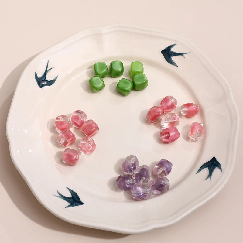 Czech Pink & Green Glass Beads - DIY Jewelry Material