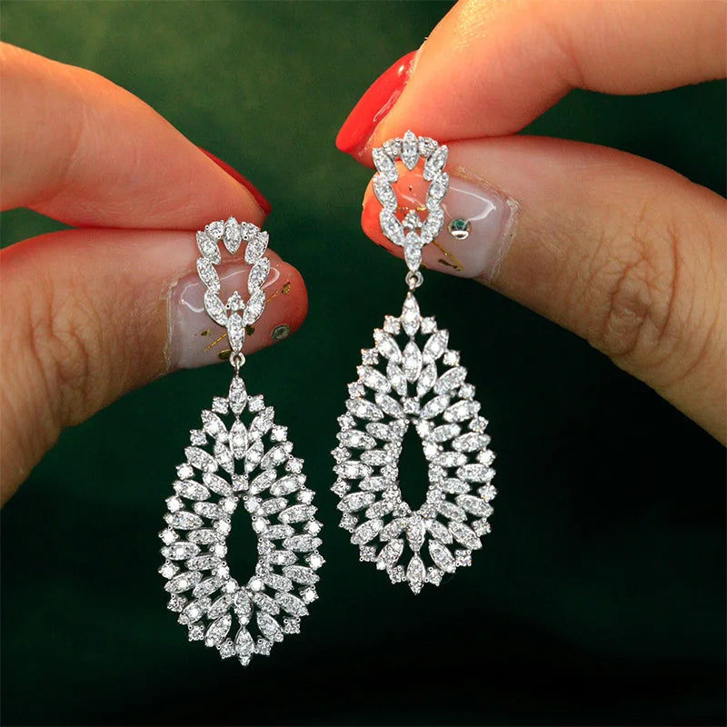 925 Sterling Silver Diamond CZ Dangle Earrings