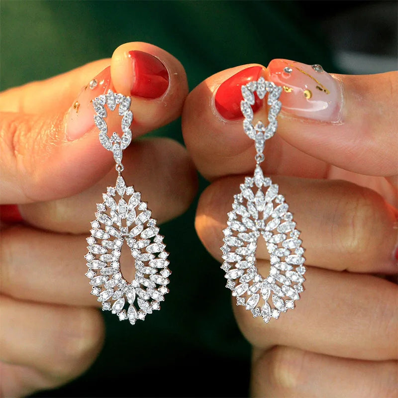925 Sterling Silver Diamond CZ Dangle Earrings