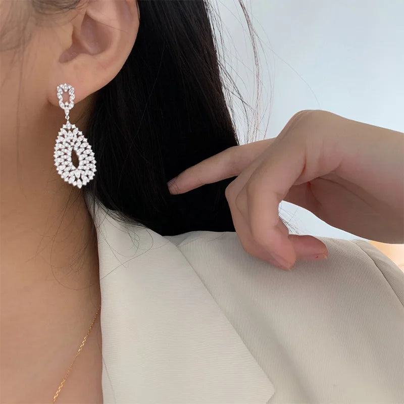 925 Sterling Silver Diamond CZ Dangle Earrings