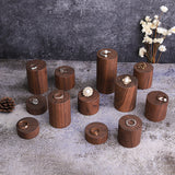 Vintage Dark Brown Cylinder Walnut Wood Jewelry Display Stand