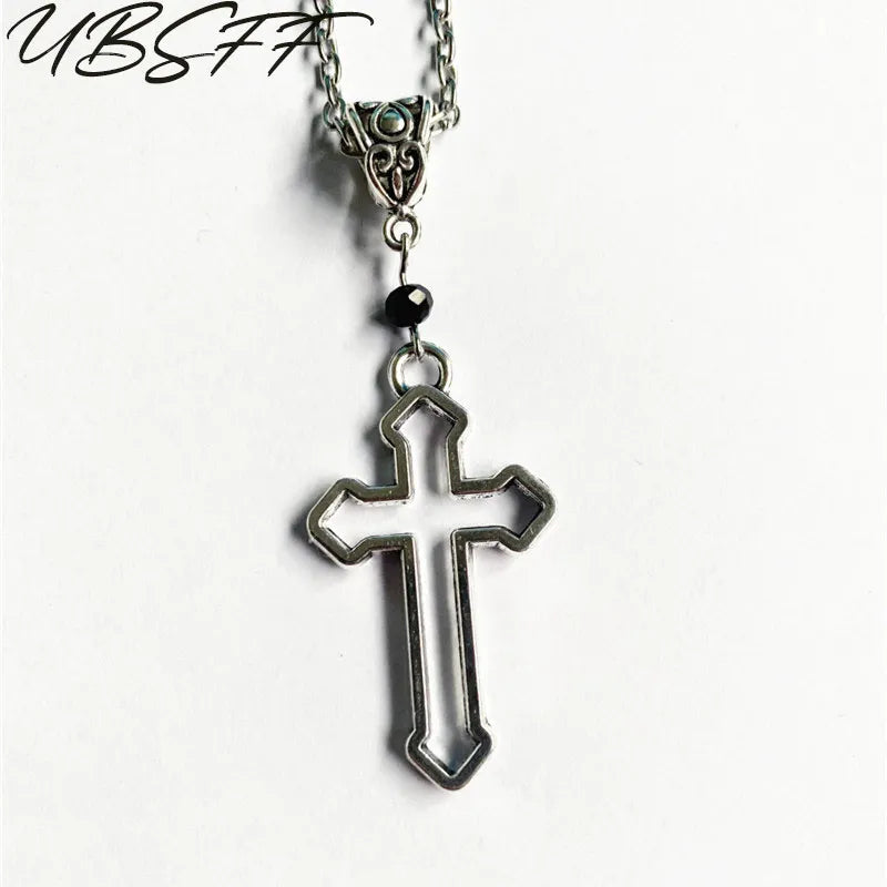 Vintage Gothic Cross Pendant Necklace for Kpop Street Style
