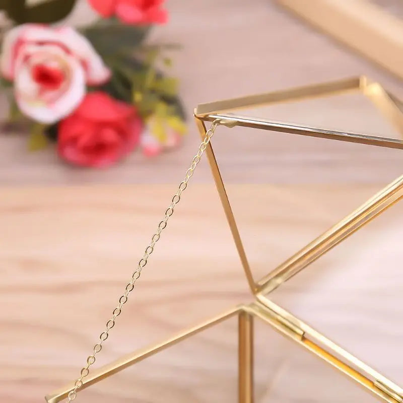 Vintage Glass & Brass Jewelry Chest Geometric Terrarium Window Box