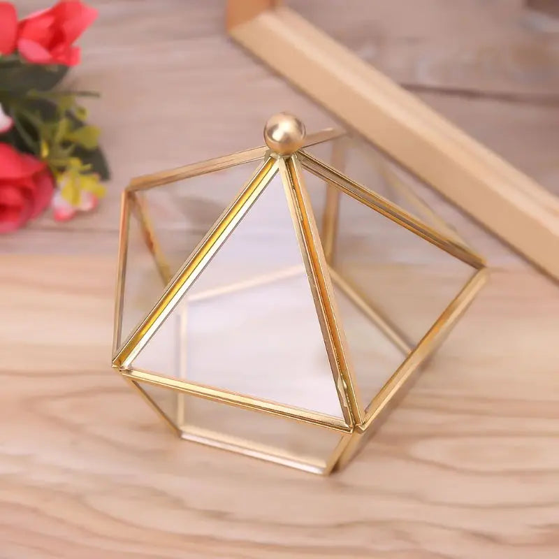 Vintage Glass & Brass Jewelry Chest Geometric Terrarium Window Box