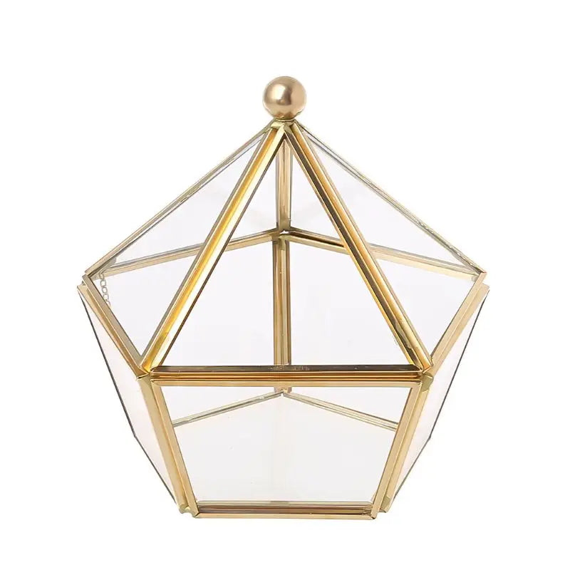 Vintage Glass & Brass Jewelry Chest Geometric Terrarium Window Box