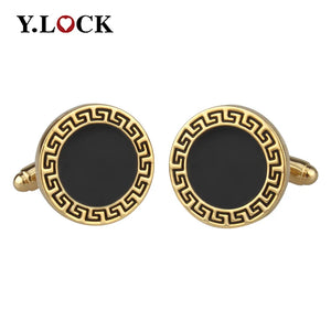 Vintage Decorative Pattern Cufflinks Enamel Epoxy Round Men Cufflinks