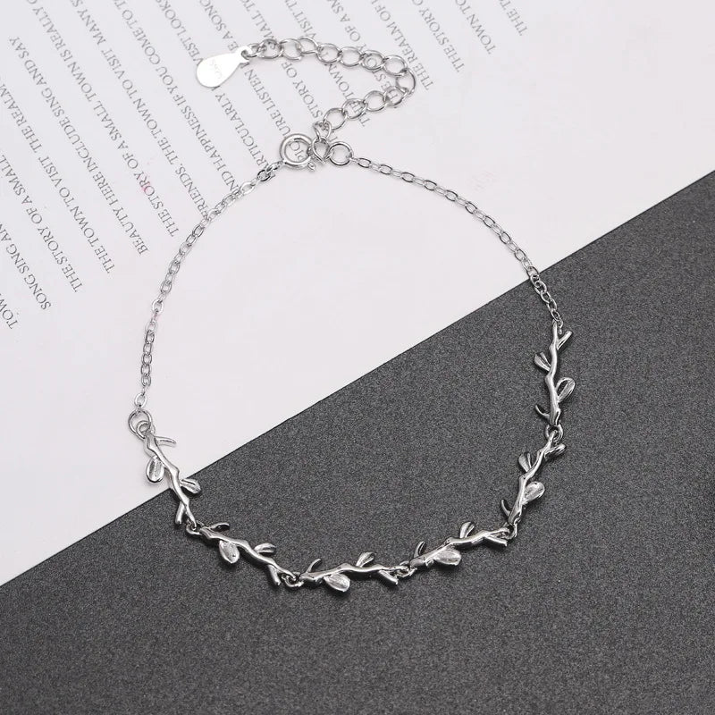 925 Silver Leaf Charm Bracelet for Women Wedding Christmas Gift