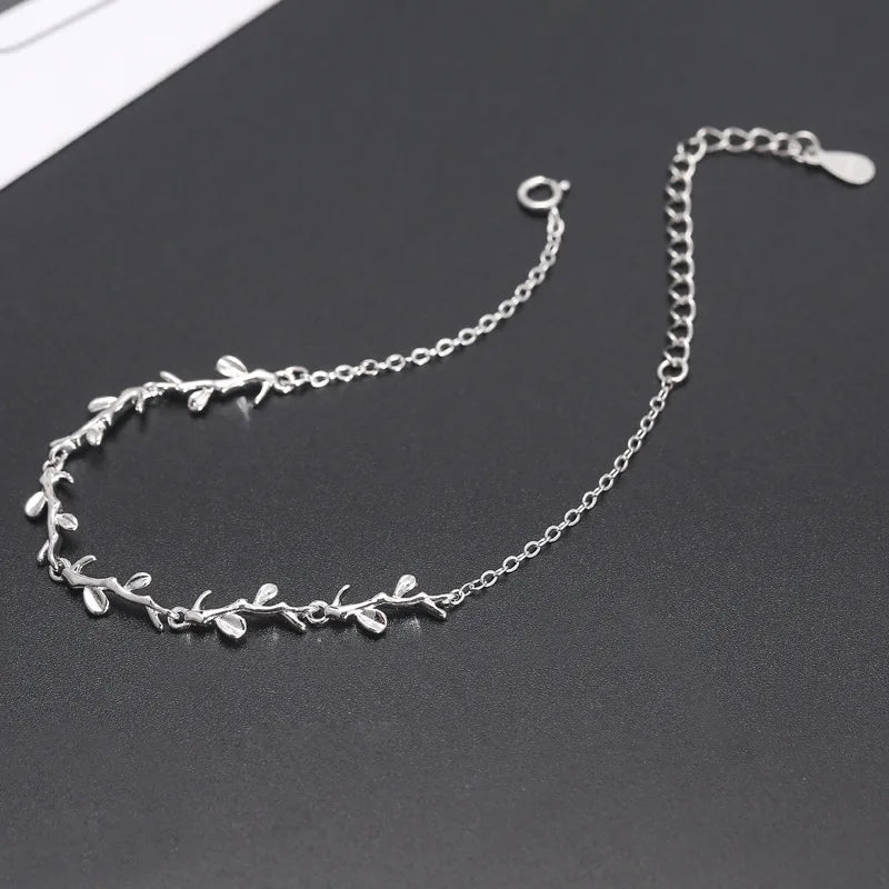 925 Silver Leaf Charm Bracelet for Women Wedding Christmas Gift