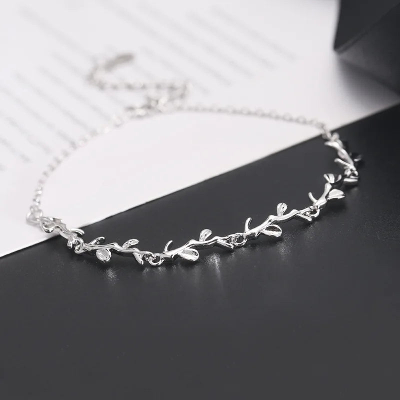 925 Silver Leaf Charm Bracelet for Women Wedding Christmas Gift