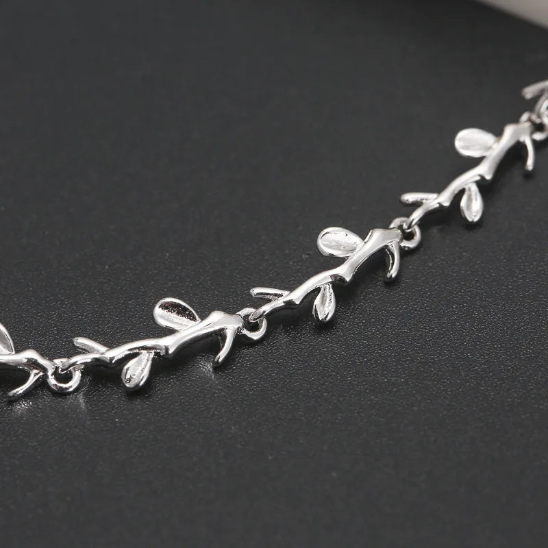925 Silver Leaf Charm Bracelet for Women Wedding Christmas Gift