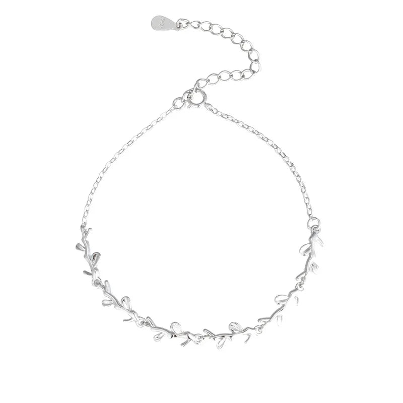 925 Silver Leaf Charm Bracelet for Women Wedding Christmas Gift