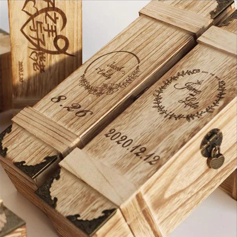 Vintage Engraved Wooden Wine Box - Christmas Gift