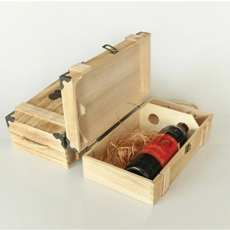 Vintage Engraved Wooden Wine Box - Christmas Gift