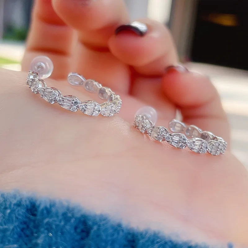Vintage Diamond Hoop Earring 925 Sterling Silver Bridal Charm Jewelry Gift