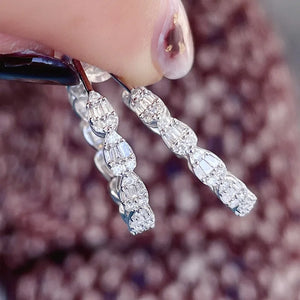 Vintage Diamond Hoop Earring 925 Sterling Silver Bridal Charm Jewelry Gift