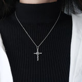 Vintage S925 Sterling Silver Rose Cross Pendant Necklace
