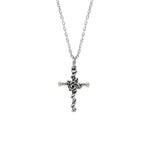 Vintage S925 Sterling Silver Rose Cross Pendant Necklace