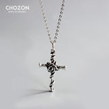 Vintage S925 Sterling Silver Rose Cross Pendant Necklace