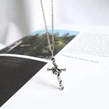Vintage S925 Sterling Silver Rose Cross Pendant Necklace