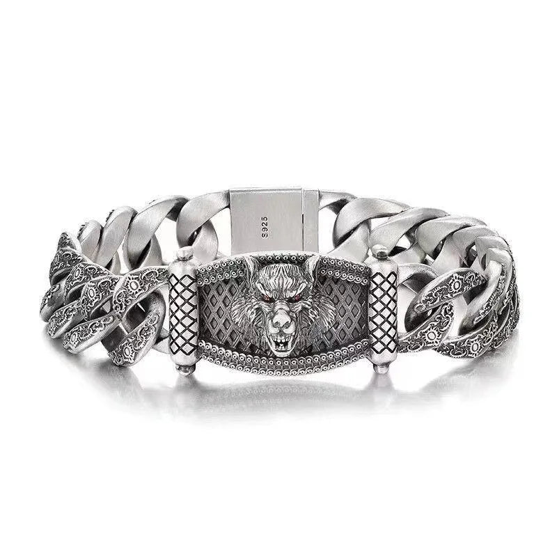 Vintage Silver Wolf Bracelet Hip-hop Punk Jewelry Gift