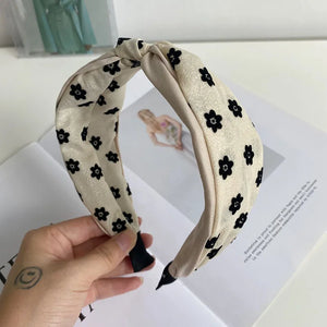 Vintage Dot Print Hair Band Rabbit Ear Knotted Headband For Women