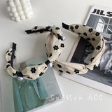 Vintage Dot Print Hair Band Rabbit Ear Knotted Headband For Women