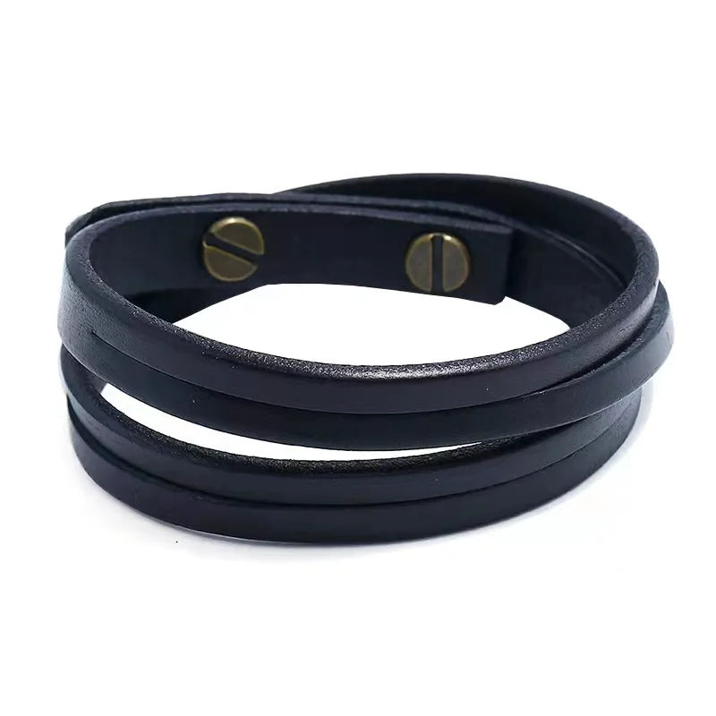 Vintage Double Layer Leather Bracelet Punk Wrap Bracelets Hand Strap