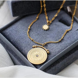Vintage Double Layers Stainless Steel Baroque Coin Pendant Necklaces