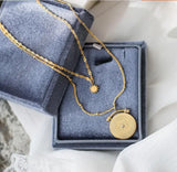 Vintage Double Layers Stainless Steel Baroque Coin Pendant Necklaces