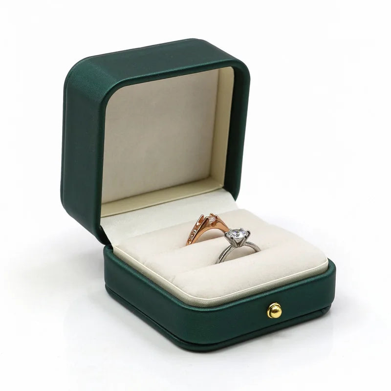 Vintage Double Slots Jewelry Box Wedding Proposal Engagement Ring Gift Organizer