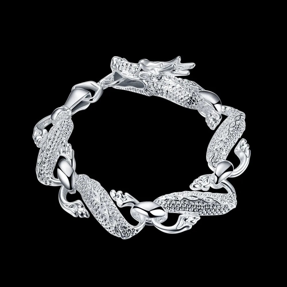 Vintage Dragon Men Bracelet 925 Silver Dragon Chain Bracelet Classic Jewelry