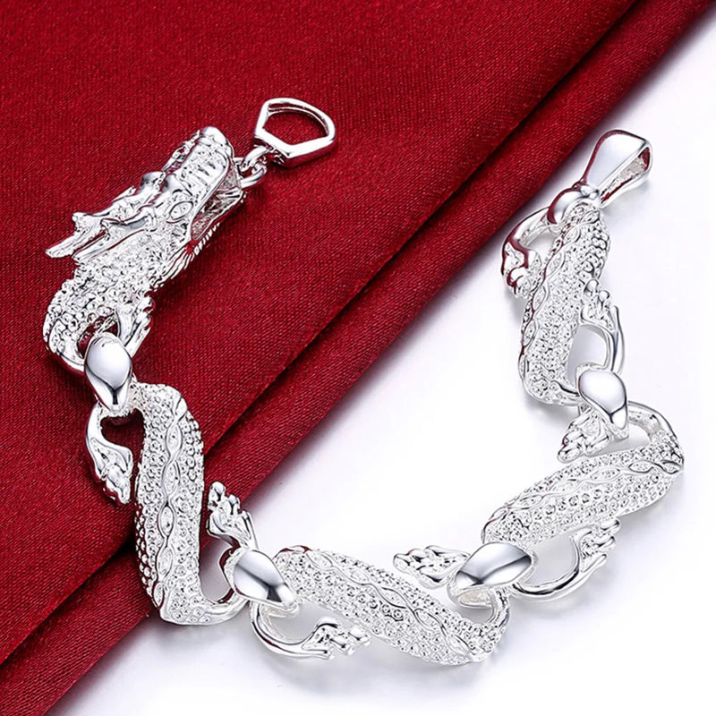 Vintage Dragon Men Bracelet 925 Silver Dragon Chain Bracelet Classic Jewelry