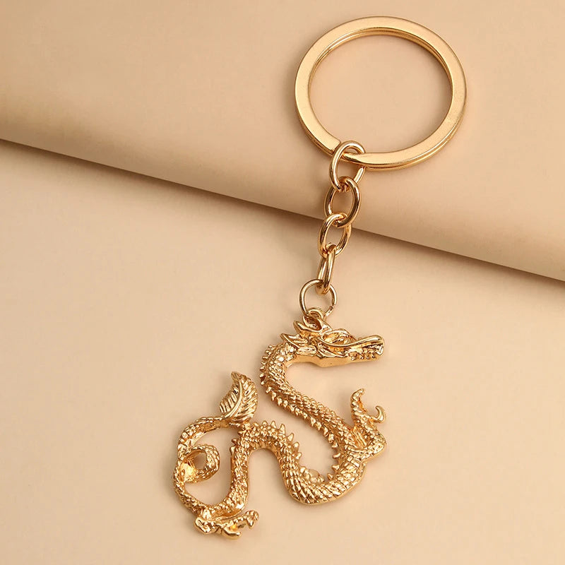 Vintage Dragon Pendants Keyring Alloy Keychain Retro Jewelry For Men Gift