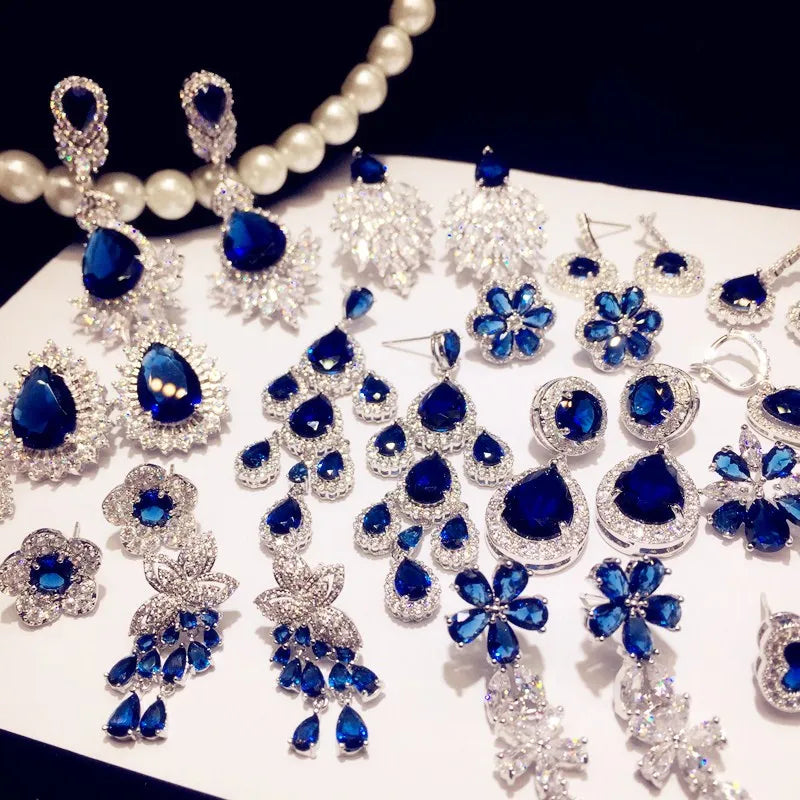Vintage Drop Earrings 925 Artificial Sapphire Cubic Zirconia Fine Jewelry