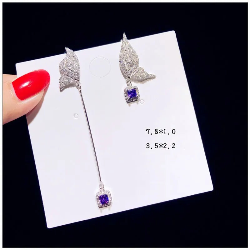 925 Silver Amethyst Drop Earrings with Purple Cubic Zirconia Tassels