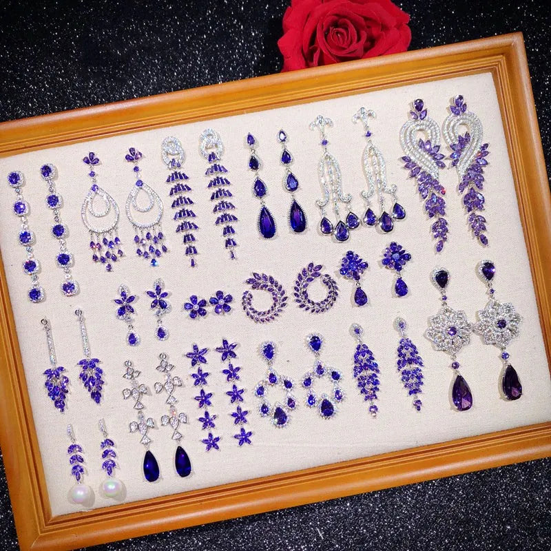 925 Silver Amethyst Drop Earrings with Purple Cubic Zirconia Tassels