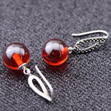 Vintage Red Garnet Drop Earrings 925 Sterling Silver Natural Stone Ball Jewelry