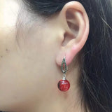 Vintage Red Garnet Drop Earrings 925 Sterling Silver Natural Stone Ball Jewelry