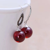 Vintage Red Garnet Drop Earrings 925 Sterling Silver Natural Stone Ball Jewelry