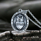 Vintage Stainless Steel Sacred Heart Of Jesus Pendant Necklace