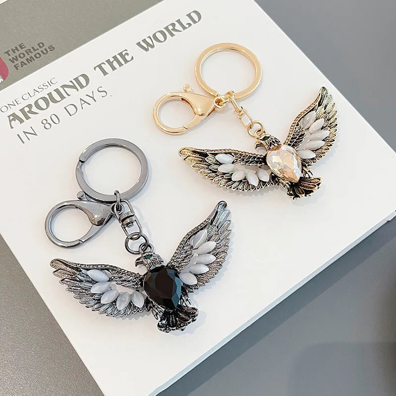 Vintage Eagle Opal Keychain Alloy Key Chain for Men Women Car Bag Charm