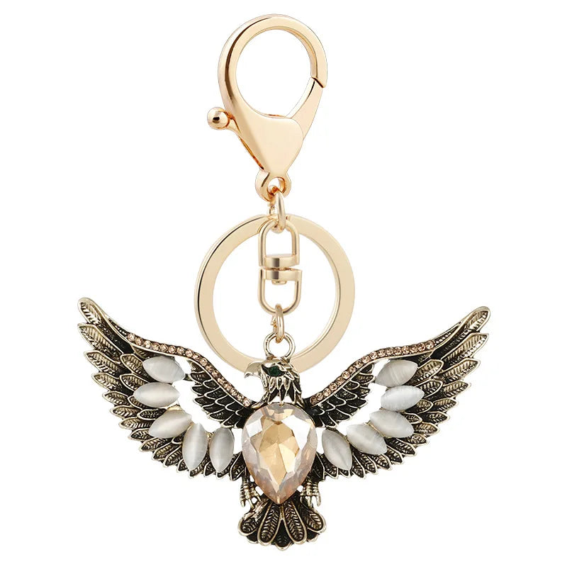 Vintage Eagle Opal Keychain Alloy Key Chain for Men Women Car Bag Charm