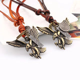 Vintage Eagle Long Necklace Chain Hippie Rock Metal Pendant Retro Rope Leather
