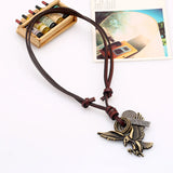 Vintage Eagle Long Necklace Chain Hippie Rock Metal Pendant Retro Rope Leather