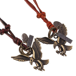 Vintage Eagle Long Necklace Chain Hippie Rock Metal Pendant Retro Rope Leather