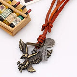 Vintage Eagle Long Necklace Chain Hippie Rock Metal Pendant Retro Rope Leather