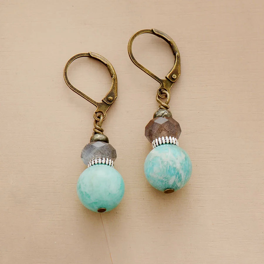 Vintage Amazonite Labradorite Earrings Clip-on Australia Jewelry