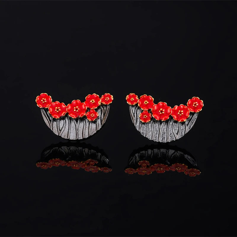 Vintage Red Flower Earrings High Jewelry