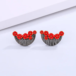 Vintage Red Flower Earrings High Jewelry