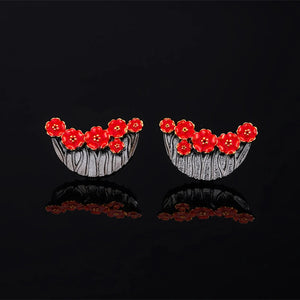 Vintage Red Flower Earrings High Jewelry